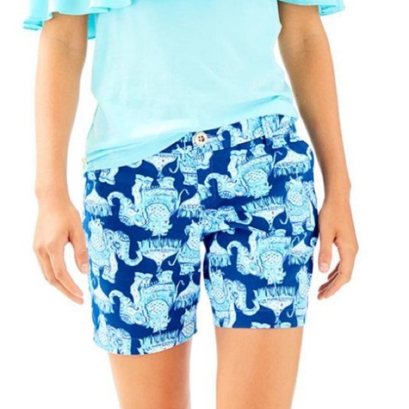 Women’s Lilly Pulitzer Jayne stretch blue elephant 7” shorts Size 2 - Picture 5 of 5